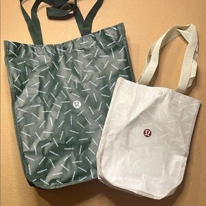 Lululemon Green and White Tote Bags